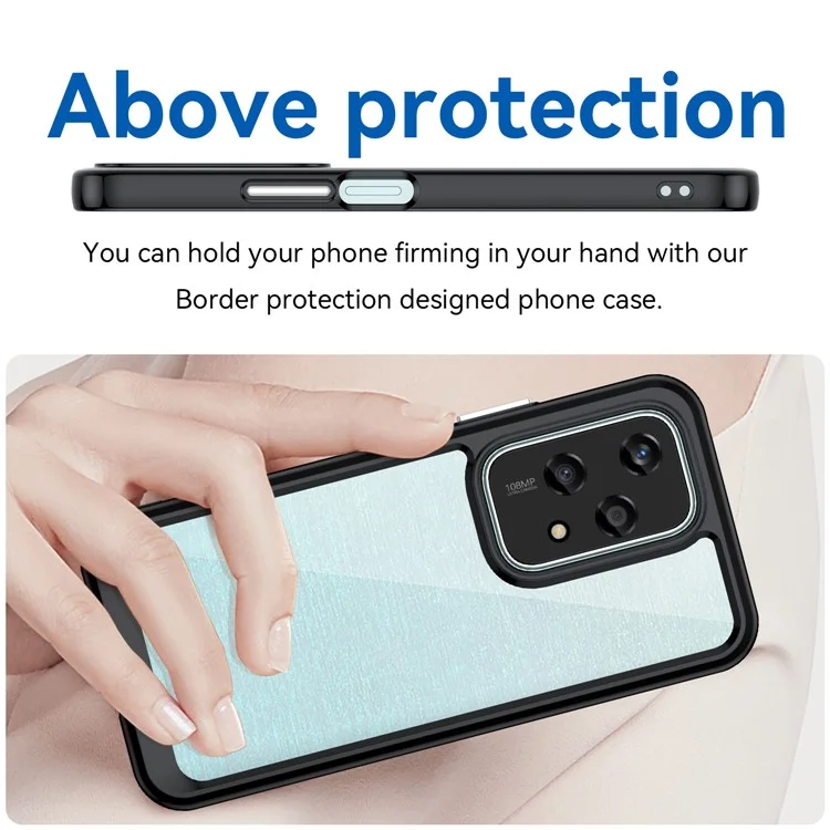 Funda ligera For Honor 200 con marco colorido de TPU + acrílico transparente - Negro