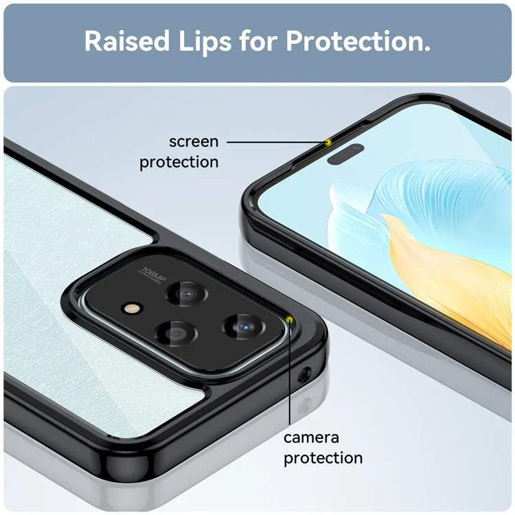 Funda ligera For Honor 200 con marco colorido de TPU + acrílico transparente - Negro