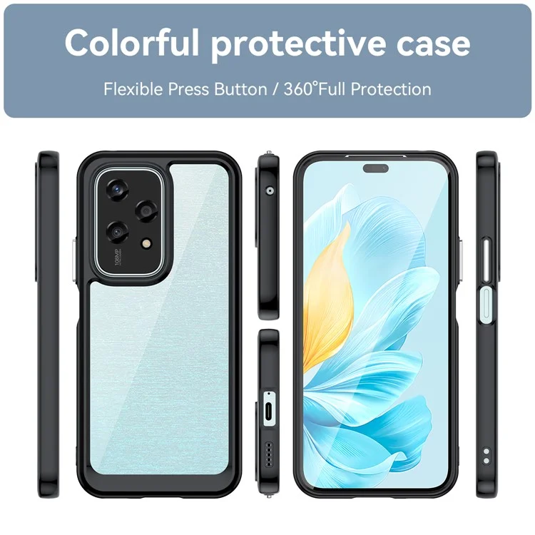 Funda ligera For Honor 200 con marco colorido de TPU + acrílico transparente - Negro