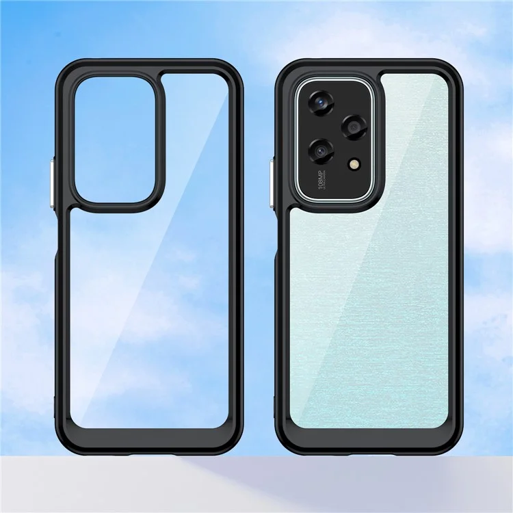 Funda ligera For Honor 200 con marco colorido de TPU + acrílico transparente - Negro