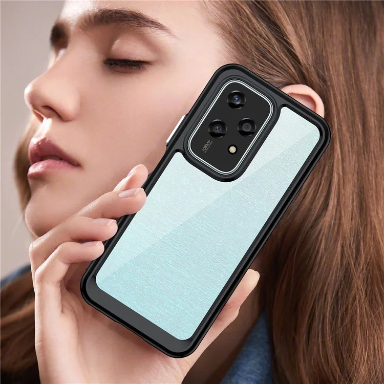Funda ligera For Honor 200 con marco colorido de TPU + acrílico transparente - Negro