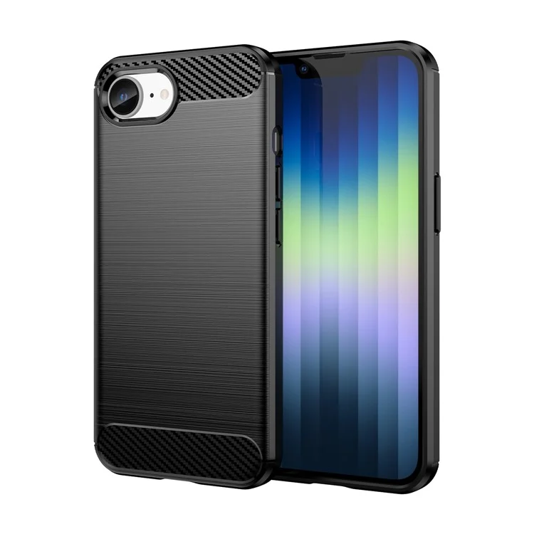 Etui pour iPhone SE (2024) Texture fibre de carbone Flexible TPU Brossé Housse de téléphone - Noir