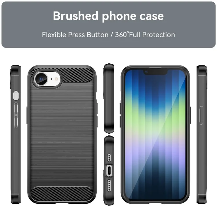 Etui pour iPhone SE (2024) Texture fibre de carbone Flexible TPU Brossé Housse de téléphone - Noir