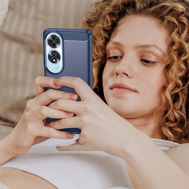 غطاء واقي لهاتف Oppo A60 4G بتصميم ألياف كربونية هيكل من مادة TPU - أزرق
