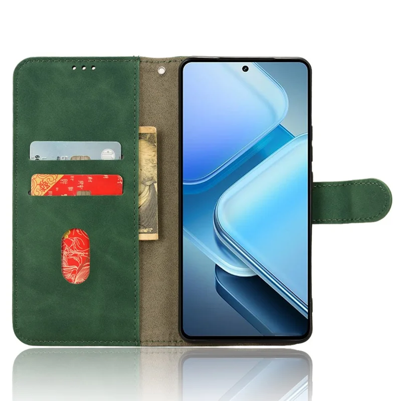 Pour vivo iQOO Z9 Turbo 5G Étui portefeuille Étui en cuir Housse de téléphone Texture au toucher - Vert