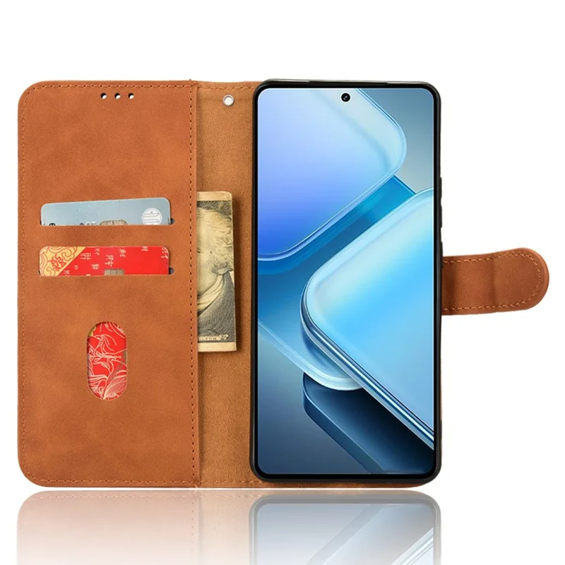 Para vivo iQOO Z9 Turbo 5G Capa Carteira de Couro Capa de Telefone Sensação de Textura - Marrom