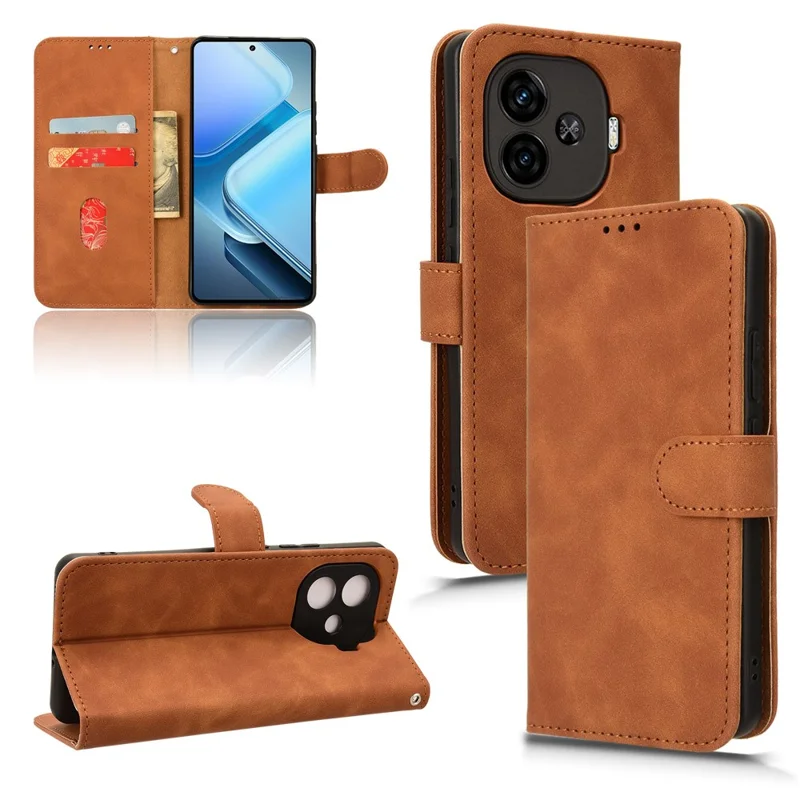 Para vivo iQOO Z9 Turbo 5G Capa Carteira de Couro Capa de Telefone Sensação de Textura - Marrom
