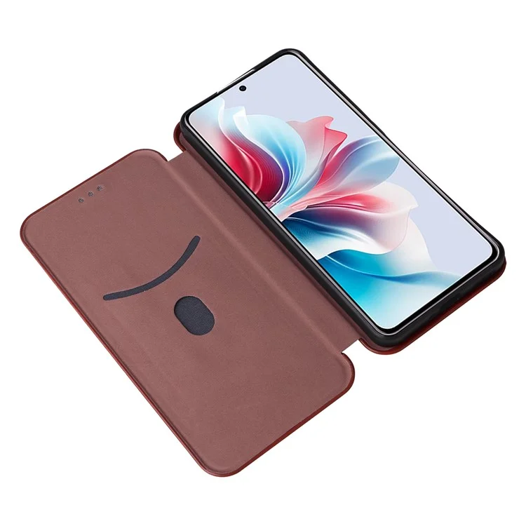 Custodia per telefono Oppo Reno11 F 5G, texture in fibra di carbonio, magnetica, in pelle, copertura protettiva completa - Marrone