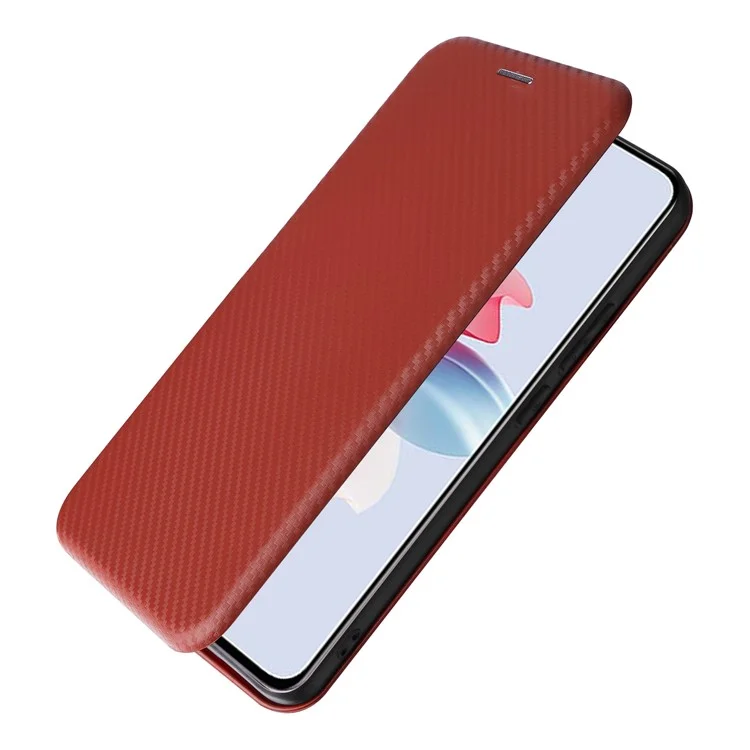 Custodia per telefono Oppo Reno11 F 5G, texture in fibra di carbonio, magnetica, in pelle, copertura protettiva completa - Marrone
