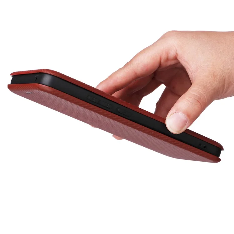 Custodia per telefono Oppo Reno11 F 5G, texture in fibra di carbonio, magnetica, in pelle, copertura protettiva completa - Marrone