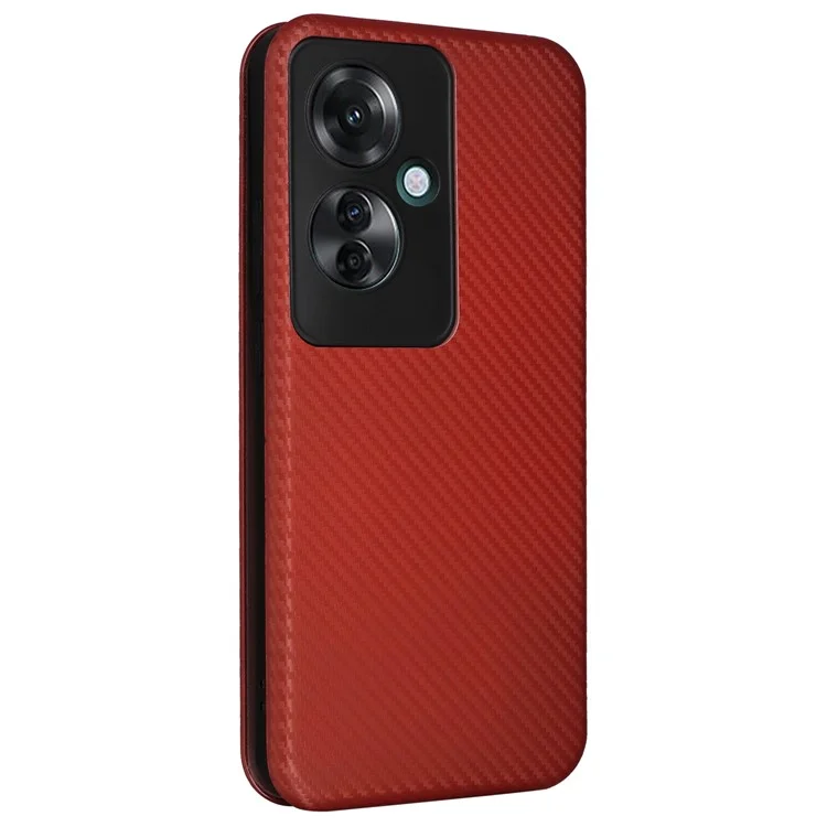 Custodia per telefono Oppo Reno11 F 5G, texture in fibra di carbonio, magnetica, in pelle, copertura protettiva completa - Marrone
