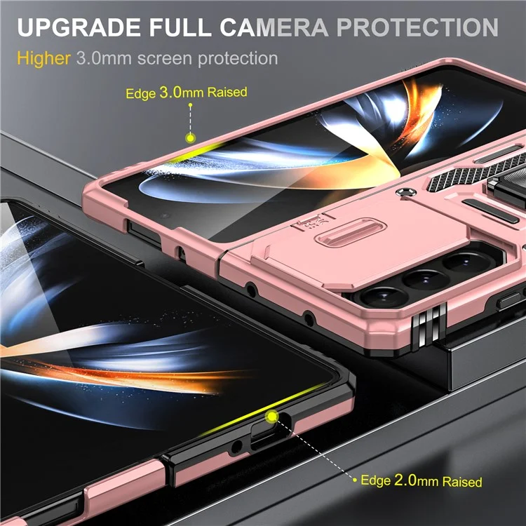 Armor Series For Samsung Galaxy Z Fold6 5G Kickstand Case Slide Lens Cover PC+TPU Phone Shell - Rose Gold