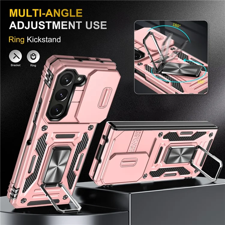 Armor Series For Samsung Galaxy Z Fold6 5G Kickstand Case Slide Lens Cover PC+TPU Phone Shell - Rose Gold
