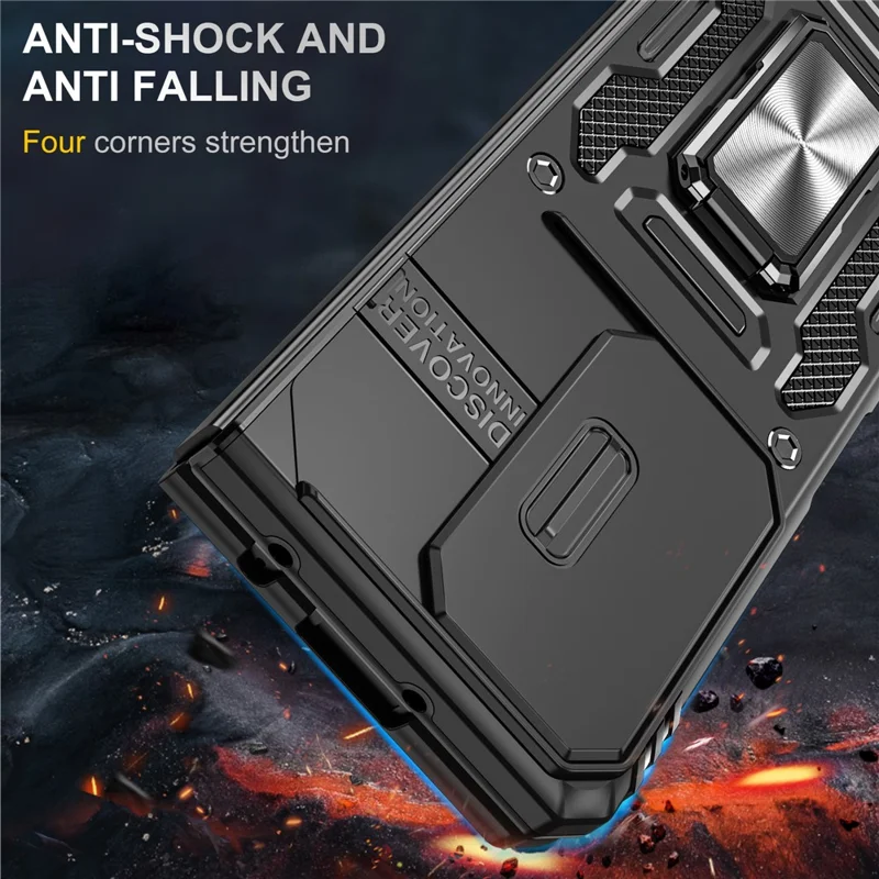 Armor Series For Samsung Galaxy Z Fold6 5G Kickstand Case Slide Lens Cover PC+TPU Phone Shell - Black