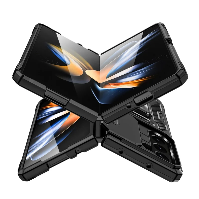 Armor Series For Samsung Galaxy Z Fold6 5G Kickstand Case Slide Lens Cover PC+TPU Phone Shell - Black