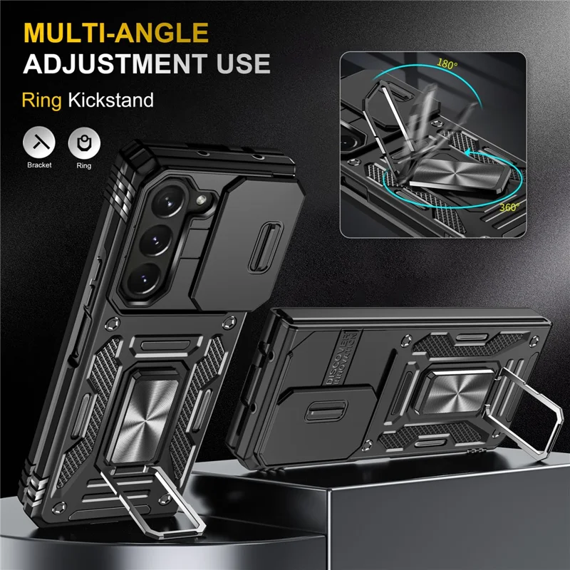 Armor Series For Samsung Galaxy Z Fold6 5G Kickstand Case Slide Lens Cover PC+TPU Phone Shell - Black