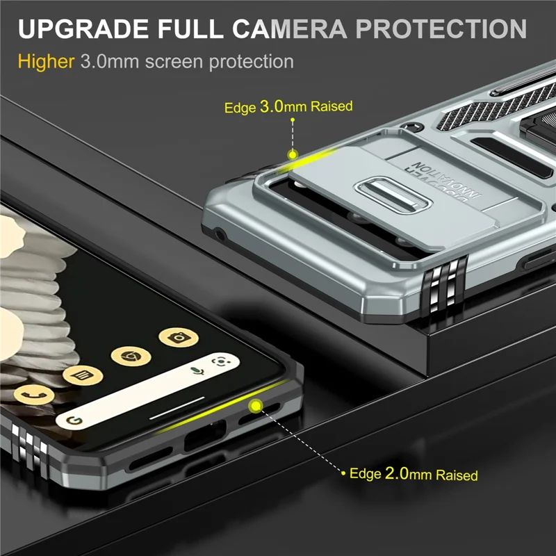 Armor Series For Google Pixel 8a Case PC+TPU Kickstand Phone Cover with Slide Lens Lid - Grey