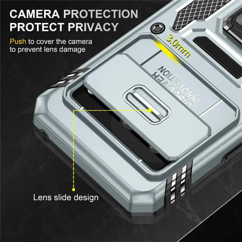 Armor Series For Google Pixel 8a Case PC+TPU Kickstand Phone Cover with Slide Lens Lid - Grey