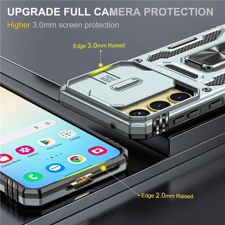 Armor Series For Samsung Galaxy A35 5G / A55 5G Kickstand Case Slide Lens Protection PC+TPU Phone Cover - Grey