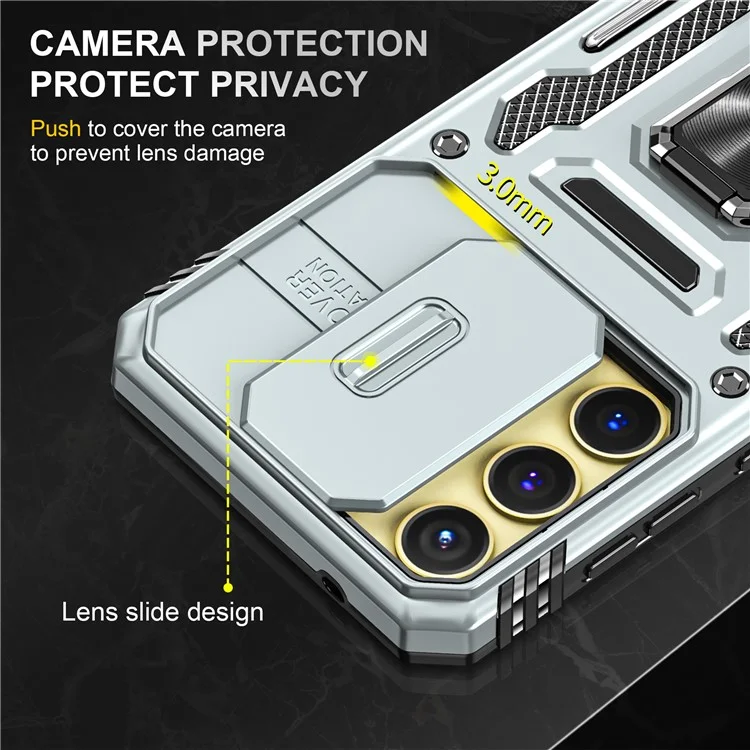 Armor Series For Samsung Galaxy A35 5G / A55 5G Kickstand Case Slide Lens Protection PC+TPU Phone Cover - Grey
