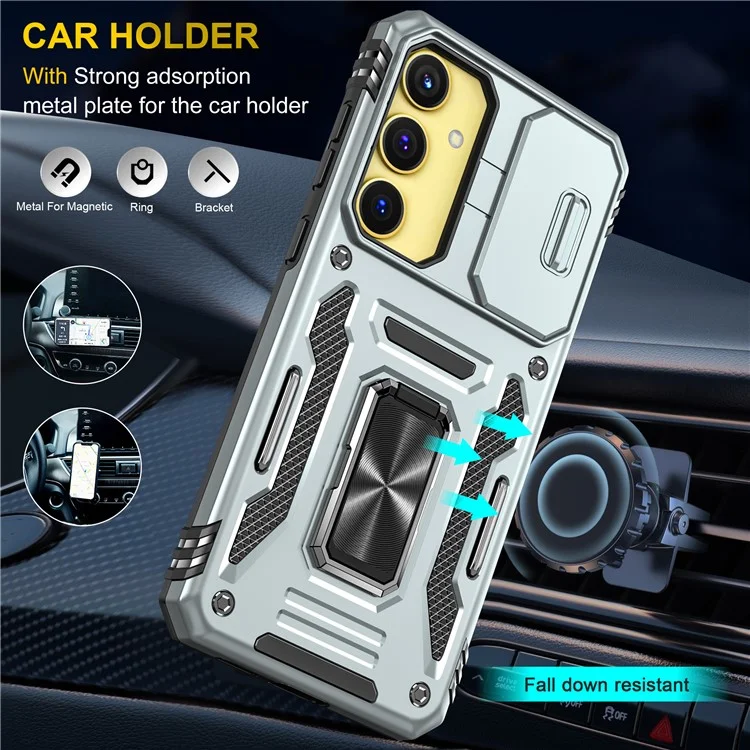 Armor Series For Samsung Galaxy A35 5G / A55 5G Kickstand Case Slide Lens Protection PC+TPU Phone Cover - Grey