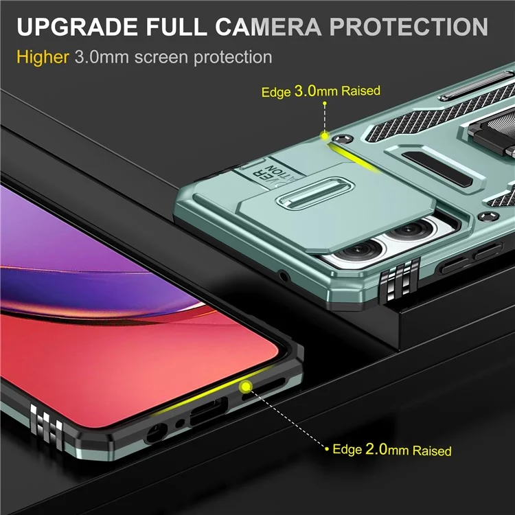 Série Armor Para Motorola Moto G84 5G Case Slide Lens Lid PC+TPU Kickstand Phone Cover - Verde