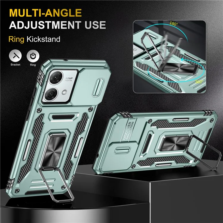 Série Armor Para Motorola Moto G84 5G Case Slide Lens Lid PC+TPU Kickstand Phone Cover - Verde