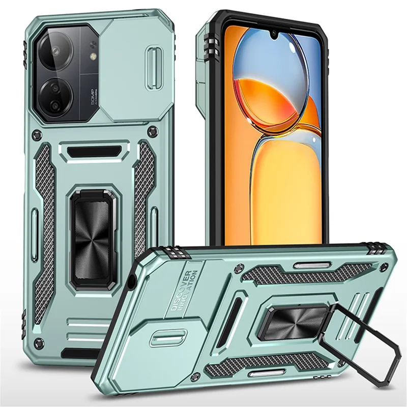 Armor Series For Xiaomi Redmi 13C 4G / 5G / 13R 5G / Poco M6 5G / Poco C65 4G Funda para Teléfono con Tapa Deslizante para la Cámara - Verde