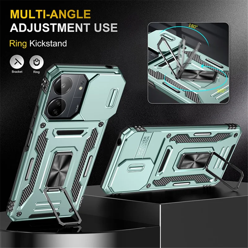 Armor Series For Xiaomi Redmi 13C 4G / 5G / 13R 5G / Poco M6 5G / Poco C65 4G Funda para Teléfono con Tapa Deslizante para la Cámara - Verde