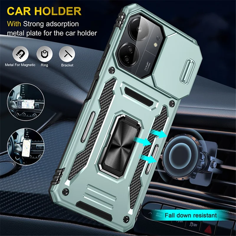 Armor Series For Xiaomi Redmi 13C 4G / 5G / 13R 5G / Poco M6 5G / Poco C65 4G Funda para Teléfono con Tapa Deslizante para la Cámara - Verde