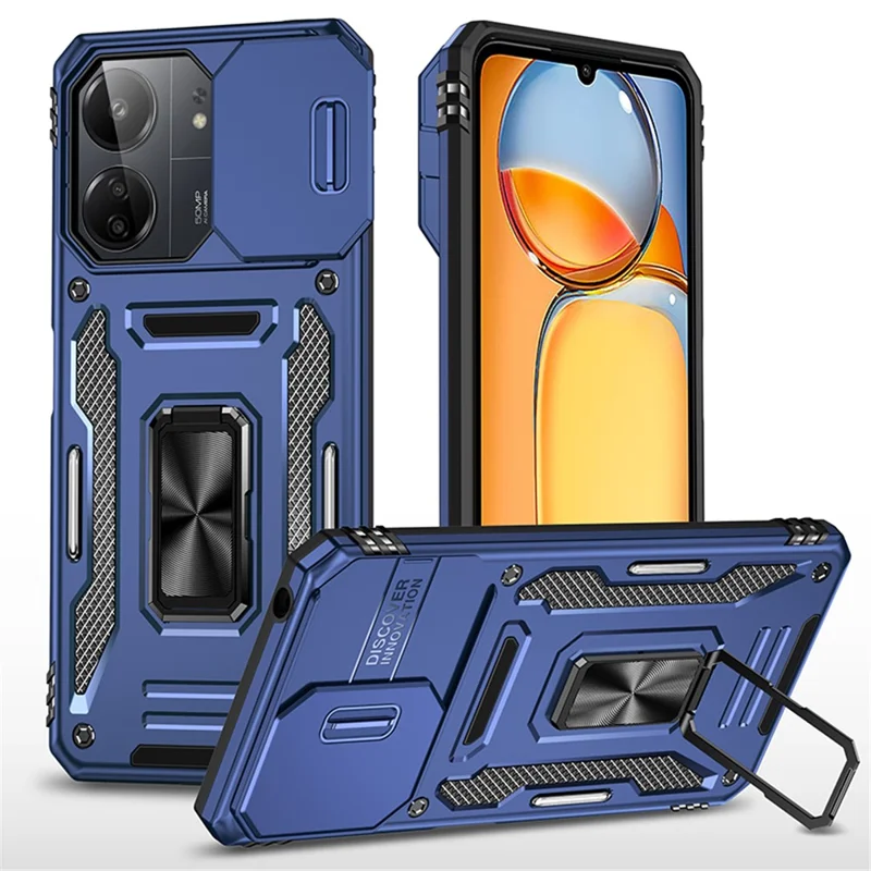 Armor Series For Xiaomi Redmi 13C 4G / 5G / 13R 5G / Poco M6 5G / Poco C65 4G Phone Case with Slide Camera Cover - Navy Blue