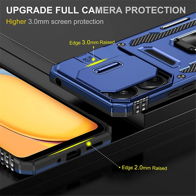 Armor Series For Xiaomi Redmi 13C 4G / 5G / 13R 5G / Poco M6 5G / Poco C65 4G Phone Case with Slide Camera Cover - Navy Blue