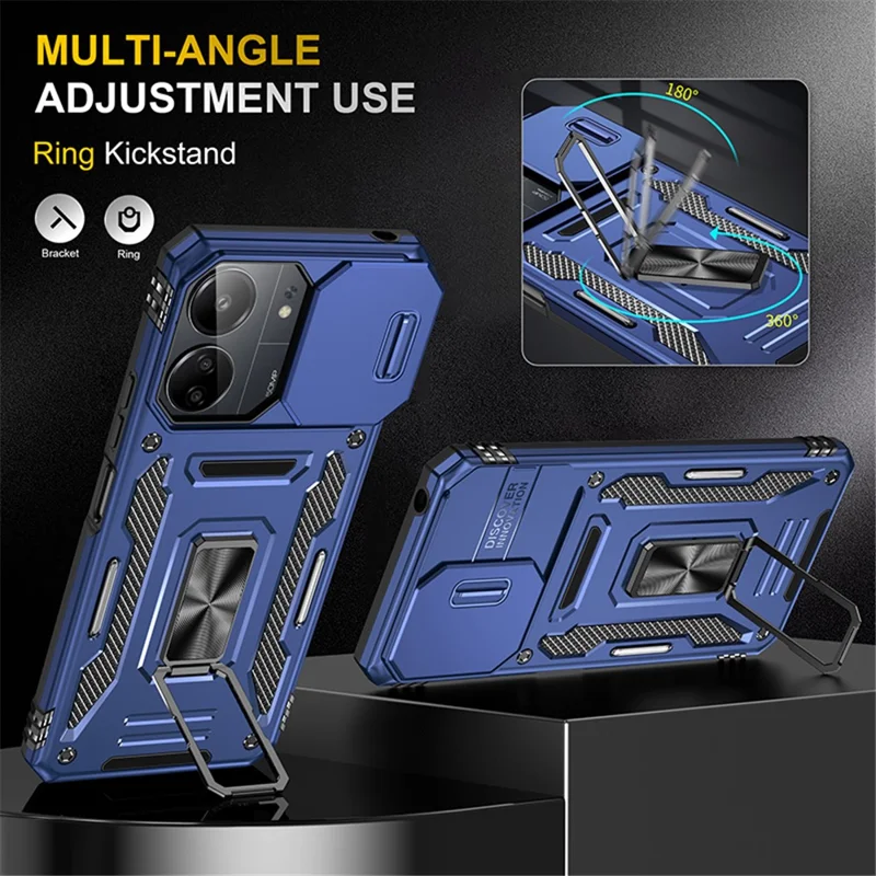 Armor Series For Xiaomi Redmi 13C 4G / 5G / 13R 5G / Poco M6 5G / Poco C65 4G Phone Case with Slide Camera Cover - Navy Blue