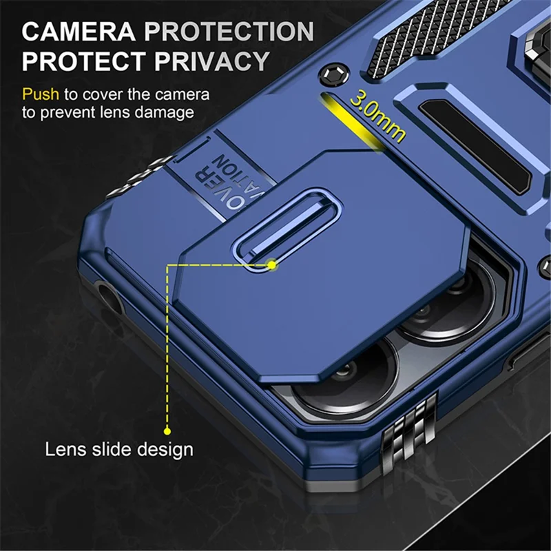 Armor Series For Xiaomi Redmi 13C 4G / 5G / 13R 5G / Poco M6 5G / Poco C65 4G Phone Case with Slide Camera Cover - Navy Blue