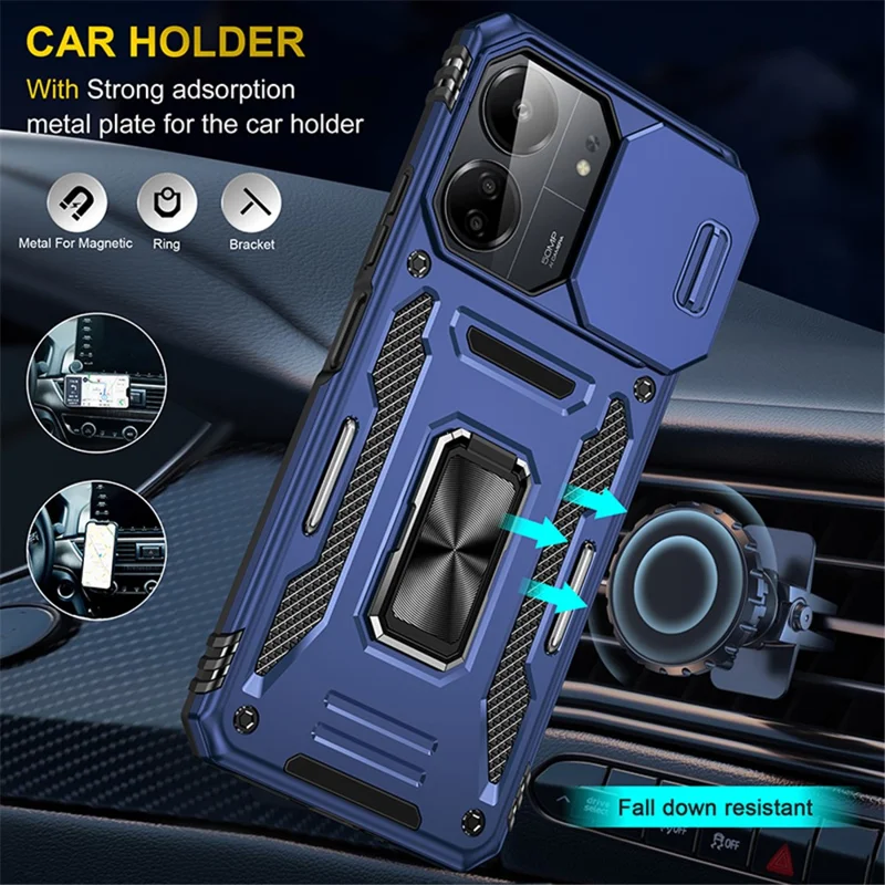 Armor Series For Xiaomi Redmi 13C 4G / 5G / 13R 5G / Poco M6 5G / Poco C65 4G Phone Case with Slide Camera Cover - Navy Blue