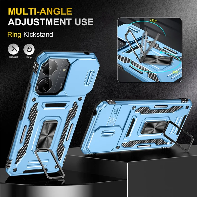 Serie Armor per Xiaomi Redmi 13C 4G / 5G / 13R 5G / Poco M6 5G / Poco C65 4G Custodia per telefono con copertura scorrevole per la fotocamera - Baby Blue