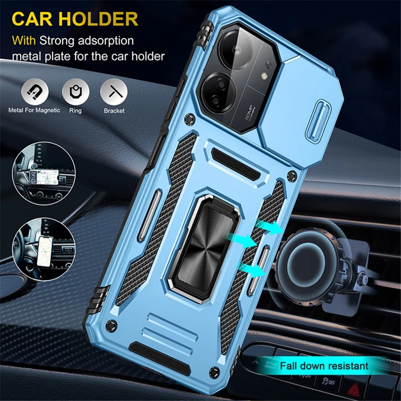 Serie Armor per Xiaomi Redmi 13C 4G / 5G / 13R 5G / Poco M6 5G / Poco C65 4G Custodia per telefono con copertura scorrevole per la fotocamera - Baby Blue