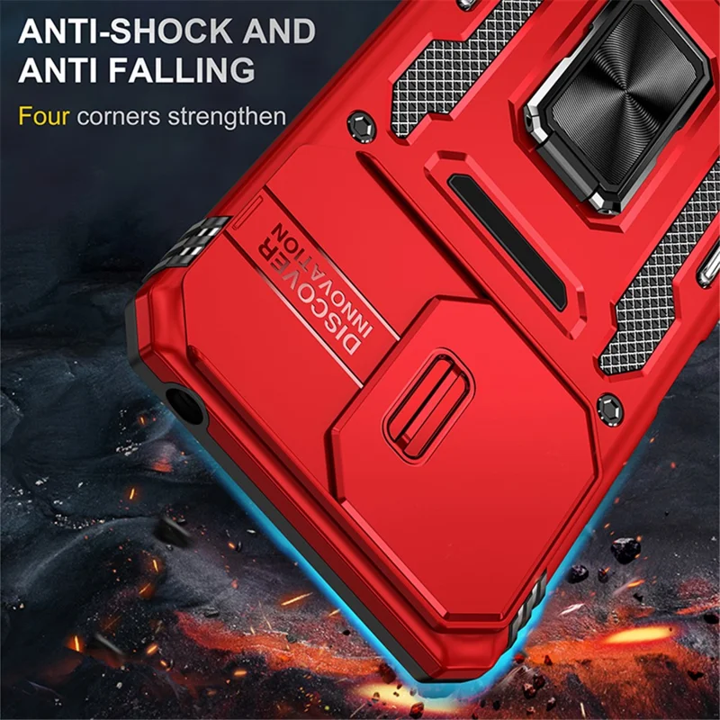 Armor Series For Xiaomi Redmi 13C 4G / 5G / 13R 5G / Poco M6 5G / Poco C65 4G Phone Case with Slide Camera Cover - Red