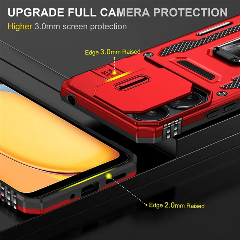 Armor Series For Xiaomi Redmi 13C 4G / 5G / 13R 5G / Poco M6 5G / Poco C65 4G Phone Case with Slide Camera Cover - Red
