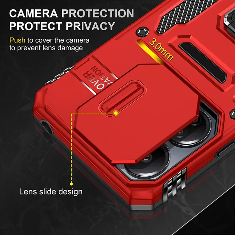 Armor Series For Xiaomi Redmi 13C 4G / 5G / 13R 5G / Poco M6 5G / Poco C65 4G Phone Case with Slide Camera Cover - Red