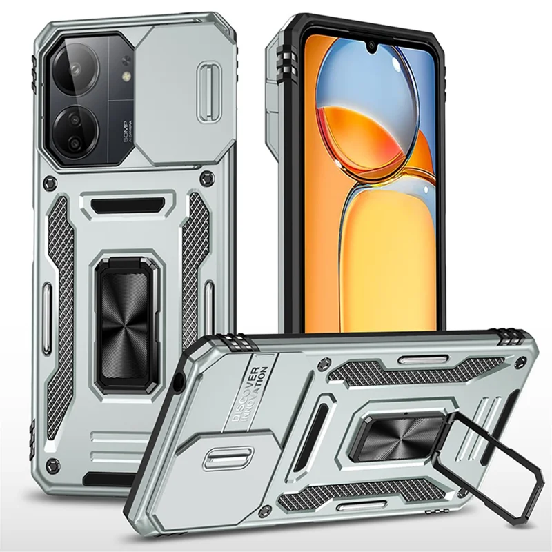 Armor Series For Xiaomi Redmi 13C 4G / 5G / 13R 5G / Poco M6 5G / Poco C65 4G Phone Case with Slide Camera Cover - Grey