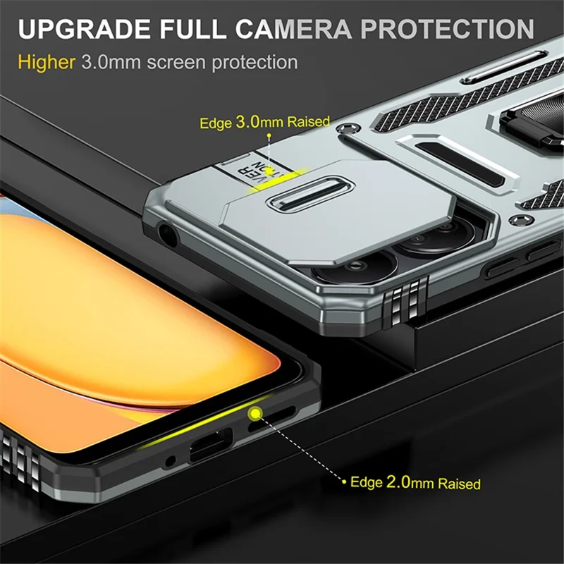 Armor Series For Xiaomi Redmi 13C 4G / 5G / 13R 5G / Poco M6 5G / Poco C65 4G Phone Case with Slide Camera Cover - Grey