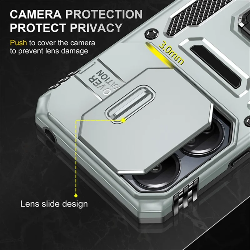 Armor Series For Xiaomi Redmi 13C 4G / 5G / 13R 5G / Poco M6 5G / Poco C65 4G Phone Case with Slide Camera Cover - Grey