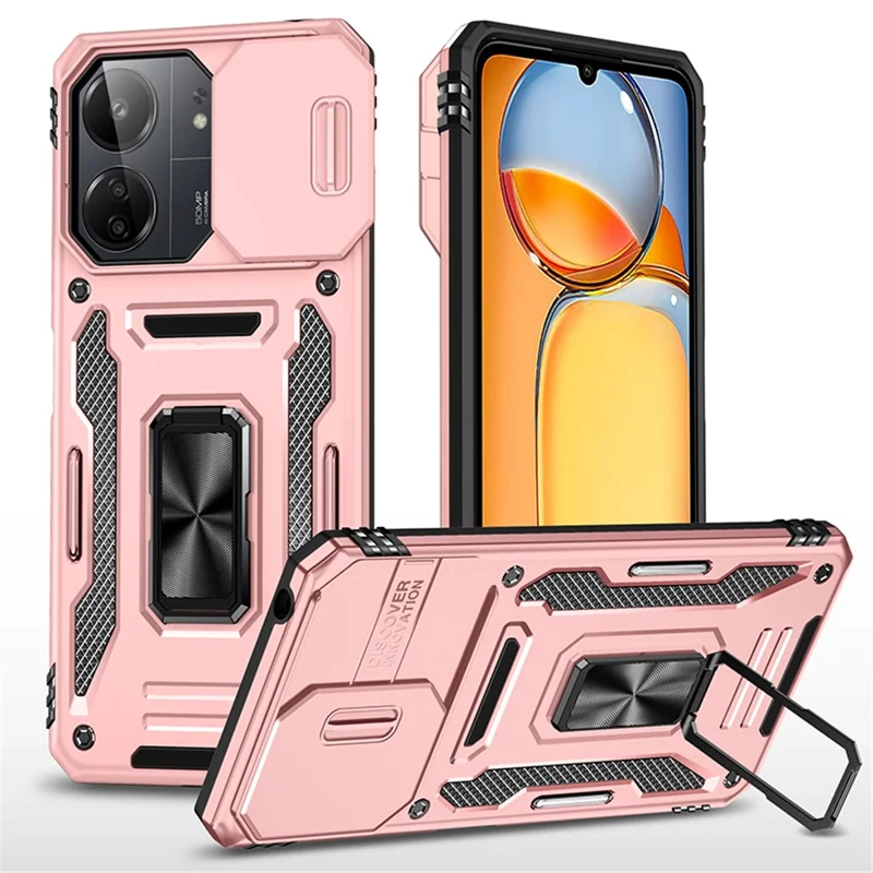 Armor Series Para Xiaomi Redmi 13C 4G / 5G / 13R 5G / Poco M6 5G / Poco C65 4G Funda de Teléfono con Cubierta Deslizante de Cámara - Oro Rosa