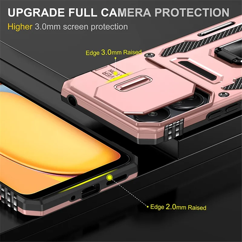 Armor Series Para Xiaomi Redmi 13C 4G / 5G / 13R 5G / Poco M6 5G / Poco C65 4G Funda de Teléfono con Cubierta Deslizante de Cámara - Oro Rosa