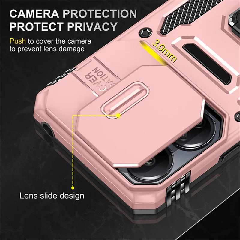 Armor Series Para Xiaomi Redmi 13C 4G / 5G / 13R 5G / Poco M6 5G / Poco C65 4G Funda de Teléfono con Cubierta Deslizante de Cámara - Oro Rosa