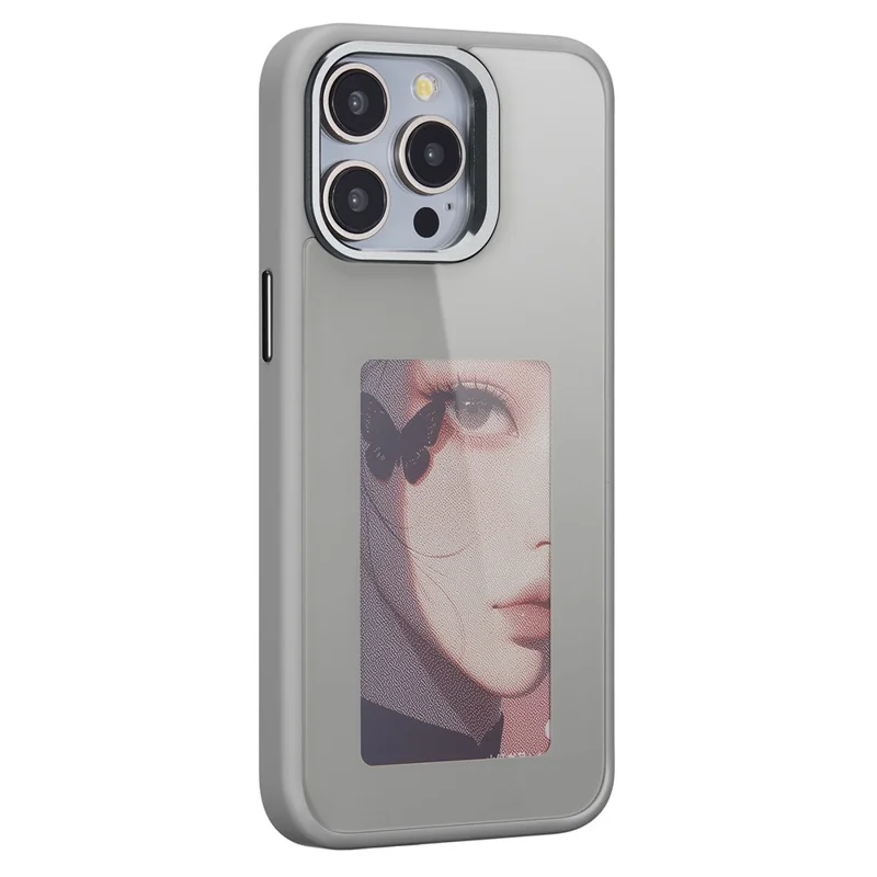 Para iPhone 15 Pro Max Capa de Telefone com Tela E Ink de 4 Cores NFC DIY Phone Cover - Cinza