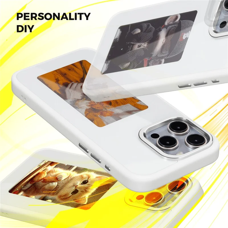 For iPhone 15 Pro Max Phone Case with E Ink Display 4-Color NFC DIY Phone Cover - White