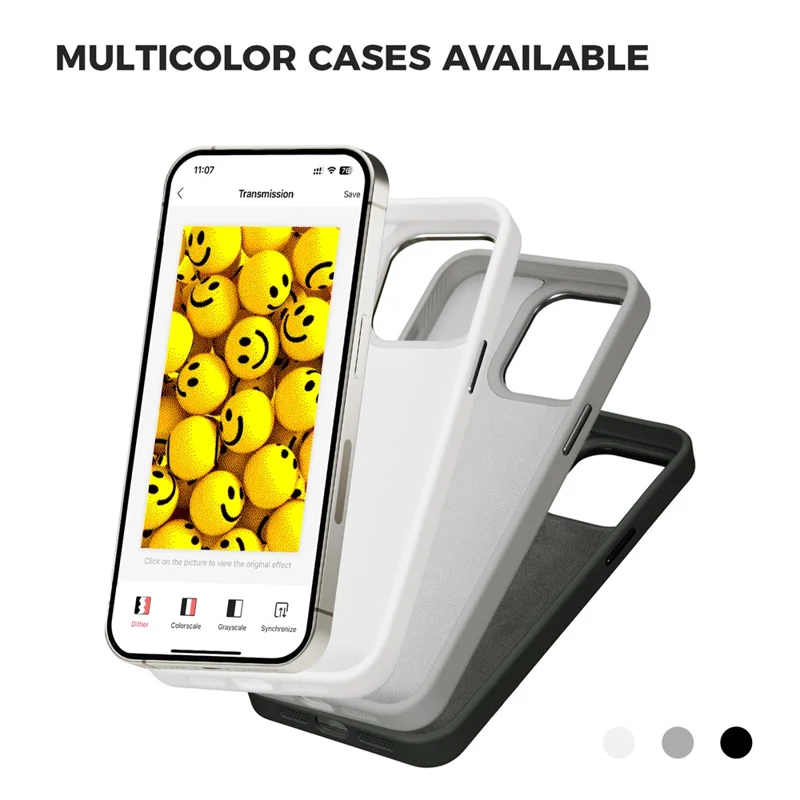 For iPhone 15 Pro Max Phone Case with E Ink Display 4-Color NFC DIY Phone Cover - White