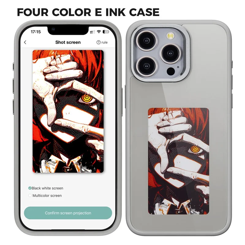 Étui en E Ink pour iPhone 13 Pro Max Écran d'affichage à 4 couleurs DIY NFC - Gris